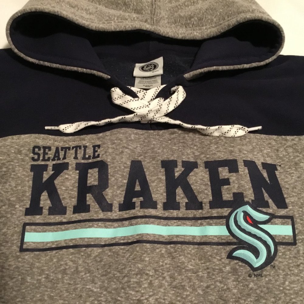 Seattle Kraken NHL Hoodie Navy Blue/Grey Men's XL Lace Up Pocket Pullover EUC - Picture 4 of 9